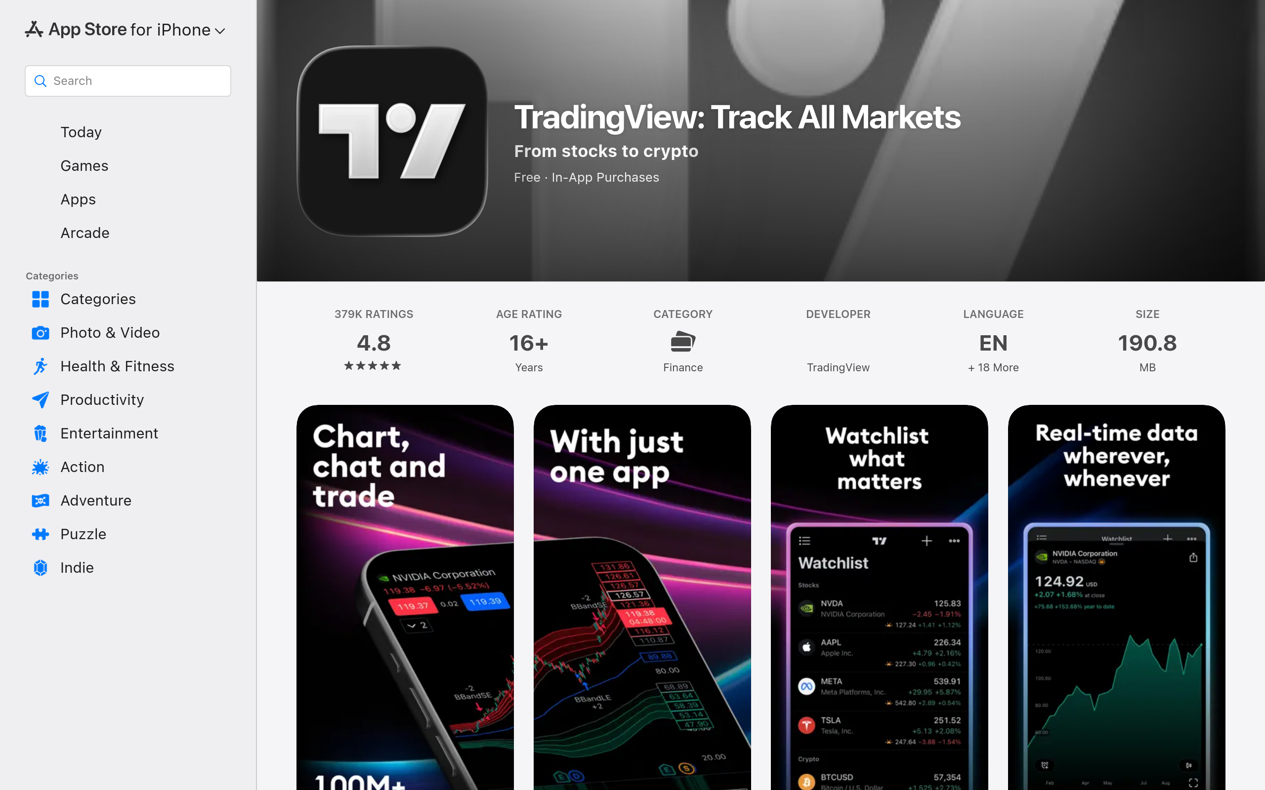 tradingview Apple App Store listing